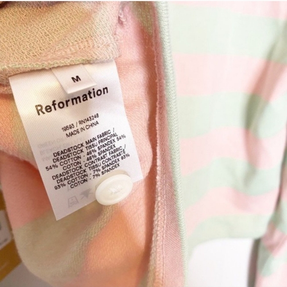 Reformation | NWOT Anna Rugby Shirt in Candy Stripe Pink Green New Medium - Picture 3 of 5